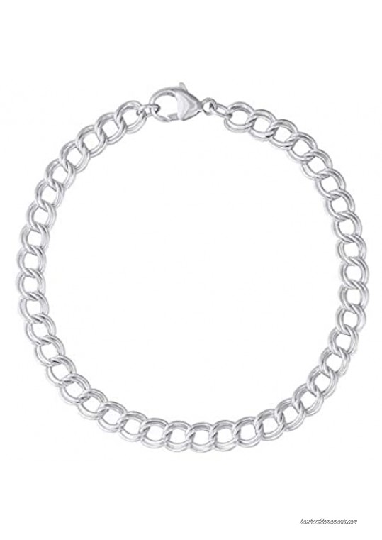 Sterling Silver Small Double Link Dapped Curb Classic Charm Bracelet  8 Inches