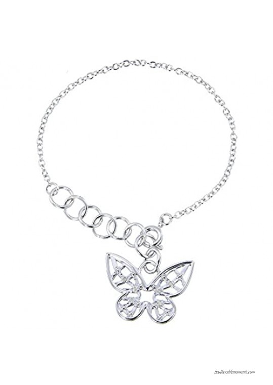 Vir Jewels 1/20 cttw Diamond Charm Bracelet Brass with Rhodium Plating Butterfly Adjustable