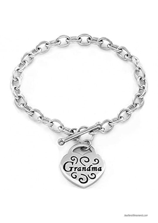 West Coast Jewelry | ELYA Engraved Heart Charm Stainless Steel Bracelet - 7½ inch