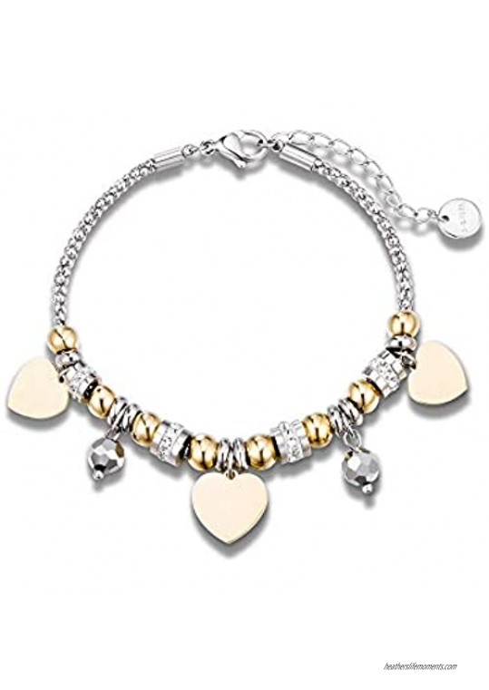 Woman's Stainless Steel Heart-Shaped Bracelet  Bell Pendant Rhinestone Bracelets  Girl's Birthday