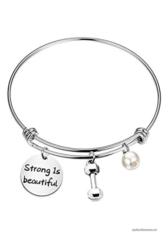 WSNANG Strong is Beautiful Bracelet Workout Gym Bracelet Exercise Fitness Charm Jewelry Sports Lover Gifts Women Gifts