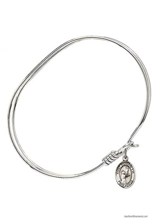 7 inch Oval Eye Hook Bangle Bracelet with a St. Bernadette charm.