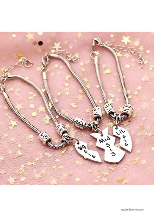 AGR8T 3PCS Sister Bracelets Sister Jewellery Gifts Birthday Big Middle Little Sisters