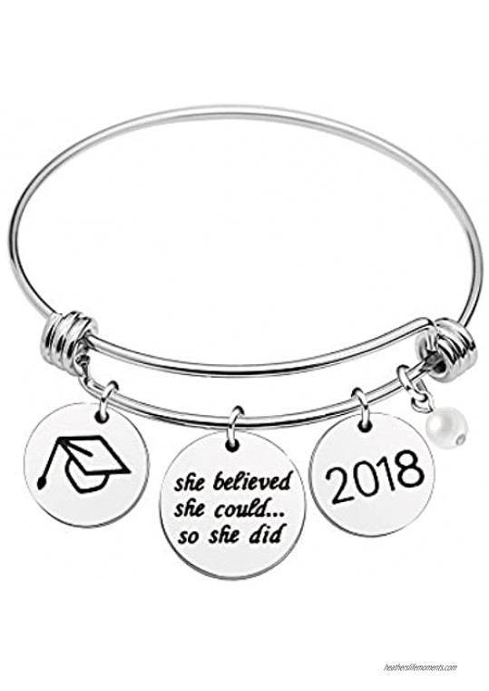 AGR8T Pearl Graduation Cup Bangle Bracelet for Women Girl She Believed She Could So She Did