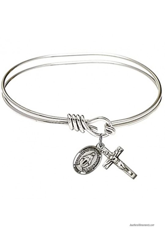 Bonyak Jewelry Oval Eye Hook Bangle Bracelet w/Miraculous/Crucifix in Sterling Silver