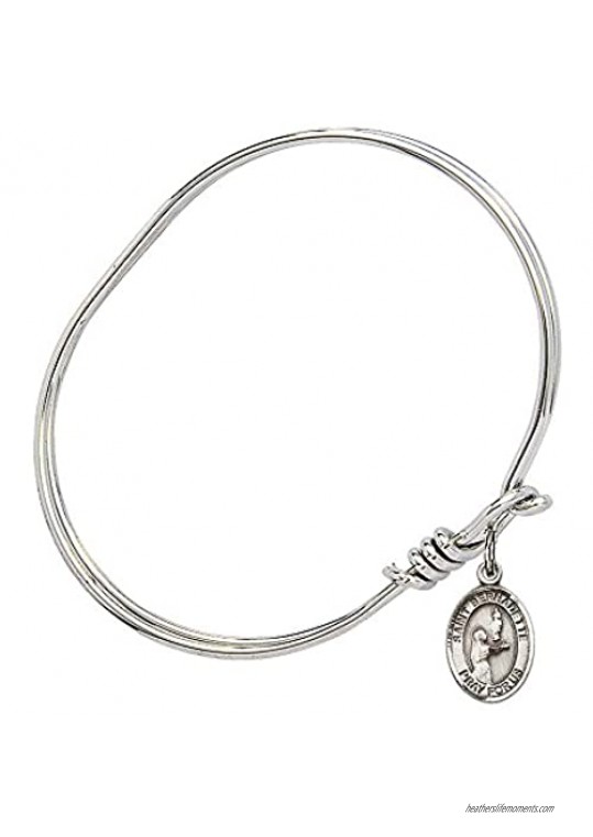 Bonyak Jewelry Oval Eye Hook Bangle Bracelet w/St. Bernadette in Sterling Silver