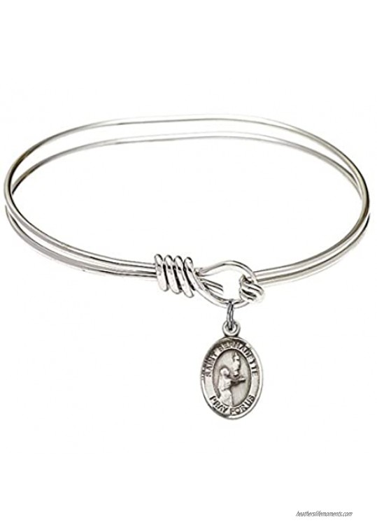 Bonyak Jewelry Oval Eye Hook Bangle Bracelet w/St. Bernadette in Sterling Silver