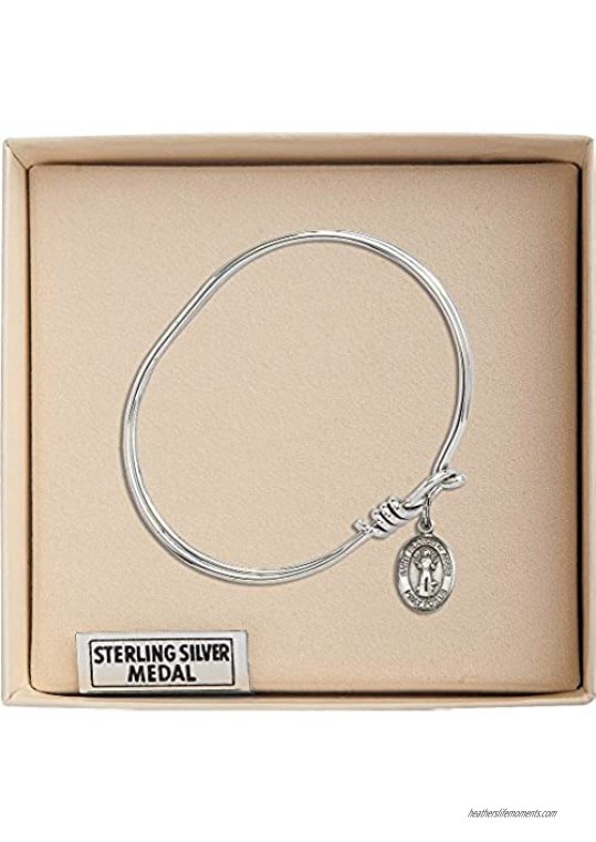 Bonyak Jewelry Oval Eye Hook Bangle Bracelet w/St. Francis of Assisi in Sterling Silver
