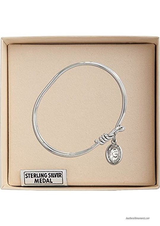 Bonyak Jewelry Oval Eye Hook Bangle Bracelet w/St. Teresa of Calcutta in Sterling Silver