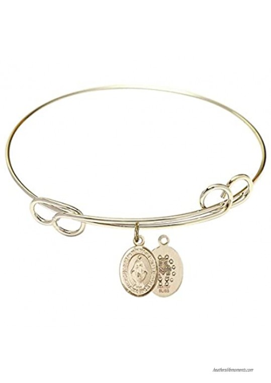 Bonyak Jewelry Round Double Loop Bangle Bracelet w/Miraculous Medal in Gold-Filled