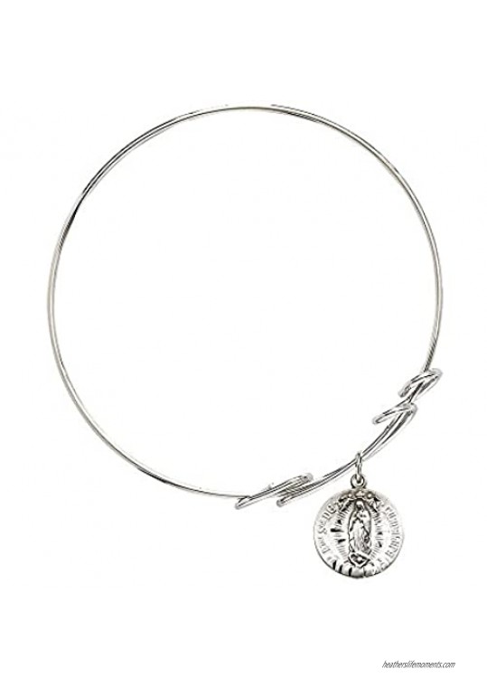 Bonyak Jewelry Round Double Loop Bangle Bracelet w/Our Lady of Guadalupe in Sterling Silver