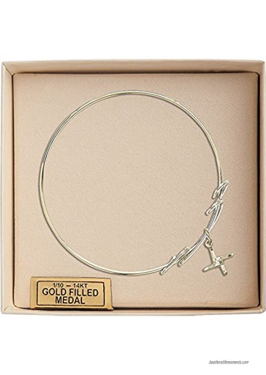 Bonyak Jewelry Round Double Loop Bangle Bracelet w/St. Brigid Cross in Gold-Filled