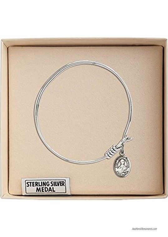 Bonyak Jewelry Round Eye Hook Bangle Bracelet w/St. Gemma Galgani in Sterling Silver