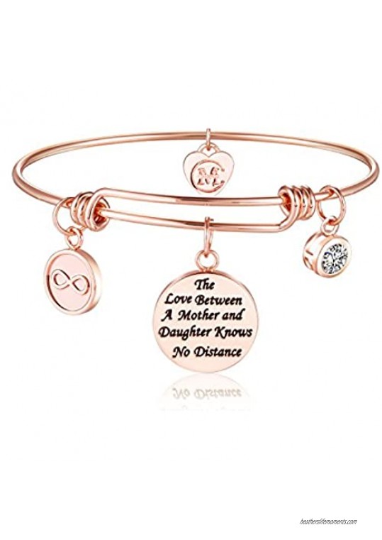 Charmire Inspirational Bracelets (Rose Gold-The Love Between Daughter and Mother Knows no Distance)
