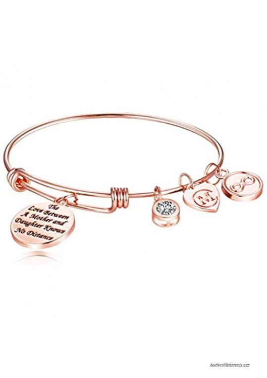 Charmire Inspirational Bracelets (Rose Gold-The Love Between Daughter and Mother Knows no Distance)