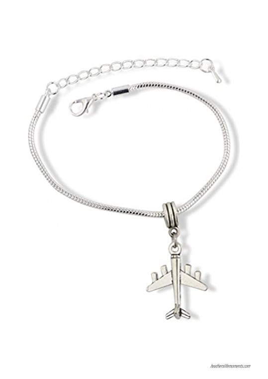Emerald Park Jewelry Airplane Bracelet | Plane with 4 Engines Stainless Steel Snake Chain Charm Bracelet