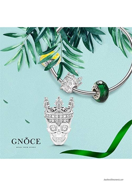 GNOCE Skull Charm Bracelet for Women 925 Sterling Silver Snake Chain Bracelet with Skull Charm Bead Basic Charm Bangle with Clasp