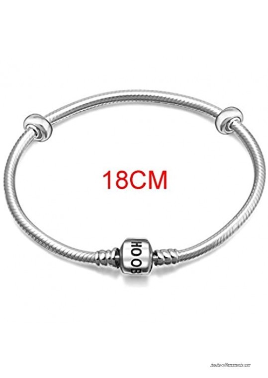 Hoobeads 925 Sterling Silver Snake Chain Bracelet with 2 Removable Stopper Beads Charms Bracelet (7.1Inchs-18cm)