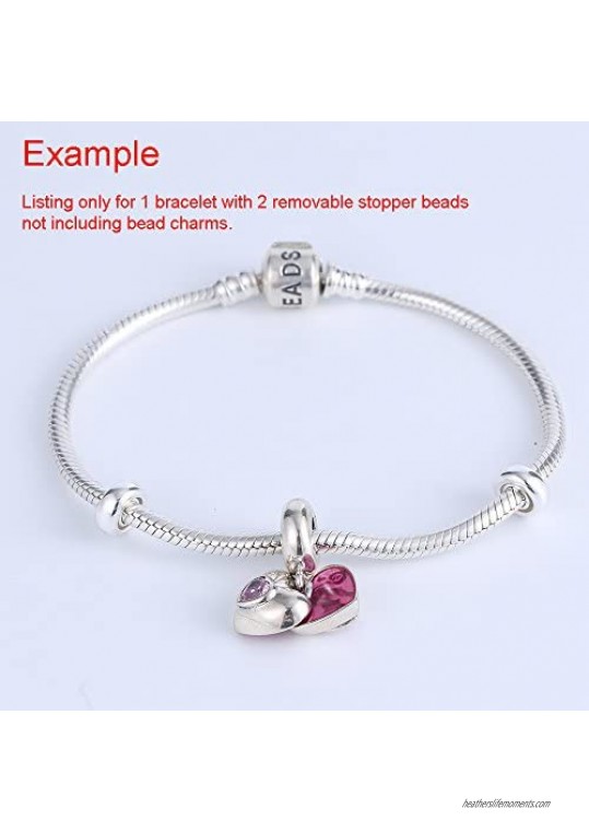Hoobeads 925 Sterling Silver Snake Chain Bracelet with 2 Removable Stopper Beads Charms Bracelet (7.1Inchs-18cm)