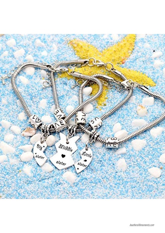lauhonmin 3pcs Sister Gifts Bracelets Set for Women Girl Big Sister Middle Sister Little Sister for Family Birthday Christmas