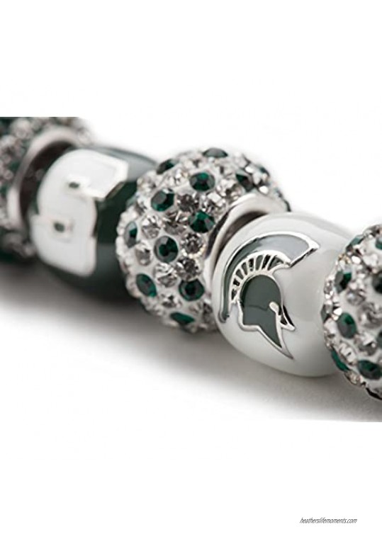 Michigan State Bracelet | MSU Green and White Block Charm Bracelet | Officially Licensed Michigan State University Jewelry | MSU Charms | Michigan State Bracelet | MSU Gifts | Stainless Steel