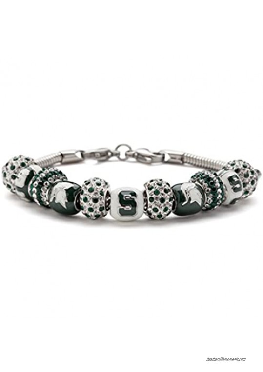 Michigan State Bracelet | MSU Green and White Block Charm Bracelet | Officially Licensed Michigan State University Jewelry | MSU Charms | Michigan State Bracelet | MSU Gifts | Stainless Steel