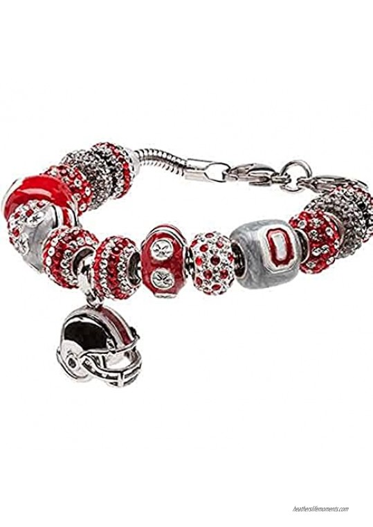 Ohio State Charm Bracelet | OSU Buckeyes Charm Bracelet with 15 Beads | OSU Gifts | OSU Jewelry | Officially Licensed Ohio State Jewelry | Stainless Steel
