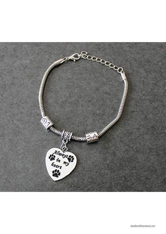 Paw Print Bracelet - Always In My Heart - Dog Charm Engraved - Heart and Paw Print - Dog Puppy Cat Animal Paw Bracelet - Gift for Women Girls Kids - Adjustable