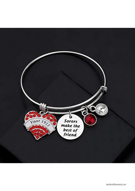 UJIMS DST Sorority Jewelry Finer 1913 Expandable Charm Bracelet with Rhinestone Sorors Make The Best of Friend Gifts