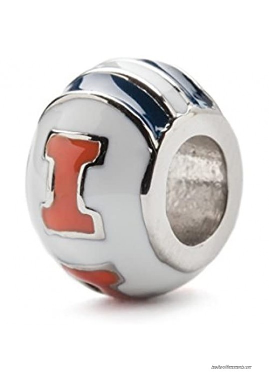 University of Illinois Charm | UIUC Fighting Illini - Bracelet with 3 I Charms and 6 Crystal Beads I Charm | Officially Licensed University of Illinois Jewelry | UIUC Gifts | Stainless Steel