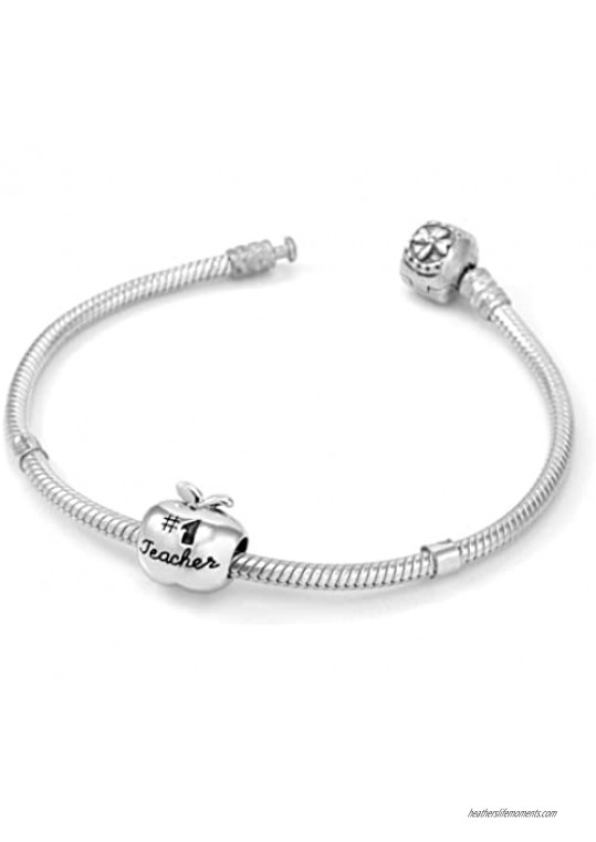 925 Sterling Silver 1 Teacher Apple Bead Charm Fit Major Brand Bracelet