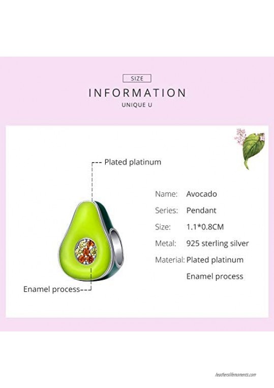 925 Sterling Silver Avocado Luck Cubic Zircon Charms Beads Mother’s Day Gifts for Women Jewelry Girls Charms fit for Pandora Charms Bracelets