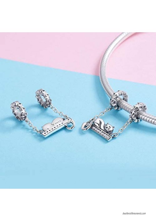925 Sterling Silver Charms Love Animal Charm Beads for Pandora Unicorn Charms Bracelets Colorful Enamel Openwork Spaced Beads Bracelets for European Women Charm Bracelets (Lovely Cat Charms)