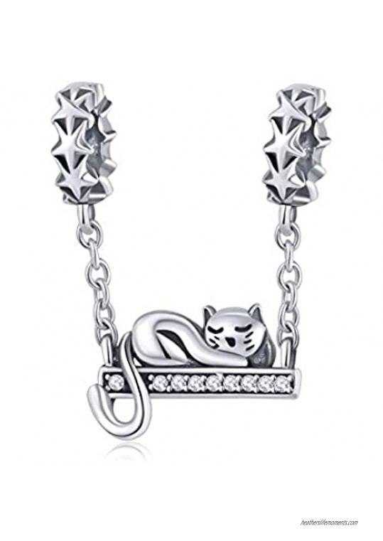 925 Sterling Silver Charms  Love Animal Charm Beads for Pandora Unicorn Charms Bracelets  Colorful Enamel Openwork Spaced Beads Bracelets for European Women Charm Bracelets (Lovely Cat Charms)