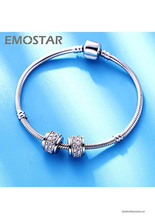 925 Sterling Silver Spacer Stopper Charms Clear Sparkle Cubic Zirconia Spinning Beads Lucky Transfer Beads fits Pandora Women Bracelet Gifts for Valentines/Mothers Day/Christmas