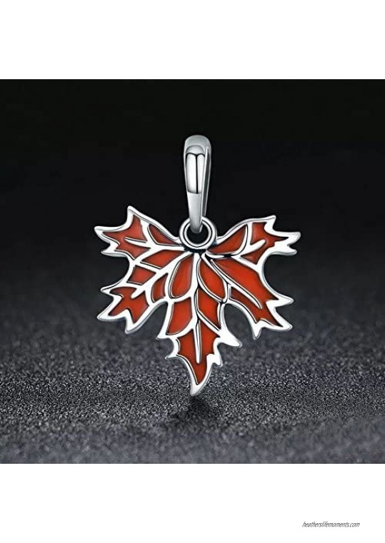 Autumn Maple Dangle 925 Sterling Silver Maple Leaves Charm Beads for Pandora Charms Bracelet & Necklace