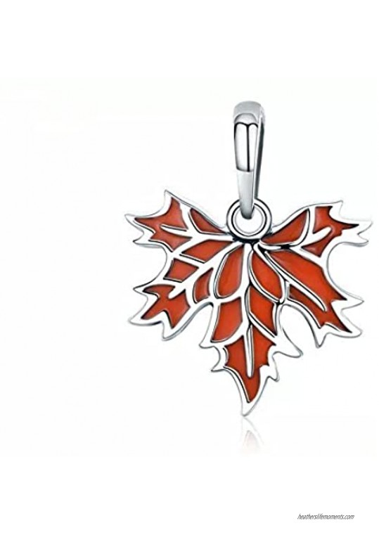 Autumn Maple Dangle 925 Sterling Silver Maple Leaves Charm Beads for Pandora Charms Bracelet & Necklace