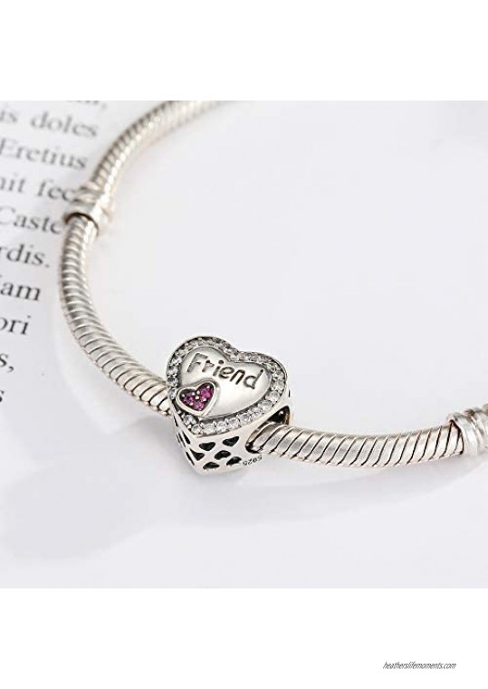 Best Friend Charm Sterling Silver Forever Friends Heart Charms fits Pandora Bracelets for Women