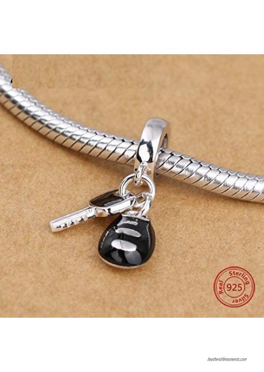 Bolenvi Black Enamel Car Keys Sports Vehicle Driver 925 Sterling Silver Charm Bead Pendant for Pandora & Similar Charm Bracelets or Necklaces