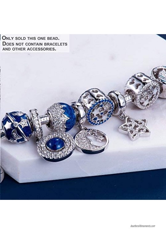 Bolenvi Blue Mountain Peak Swarovski Crystals 925 Sterling Silver Charm Bead for Pandora & Similar Charm Bracelets or Necklaces