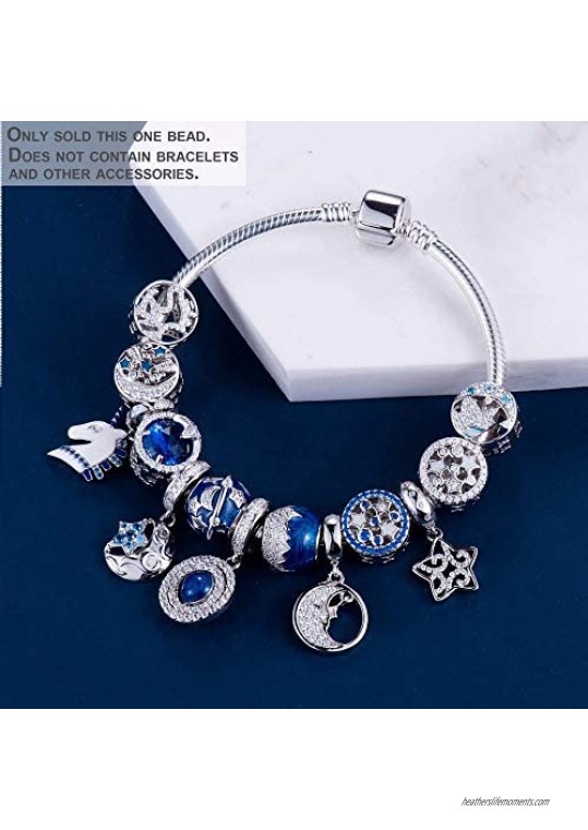 Bolenvi Blue Mountain Peak Swarovski Crystals 925 Sterling Silver Charm Bead for Pandora & Similar Charm Bracelets or Necklaces