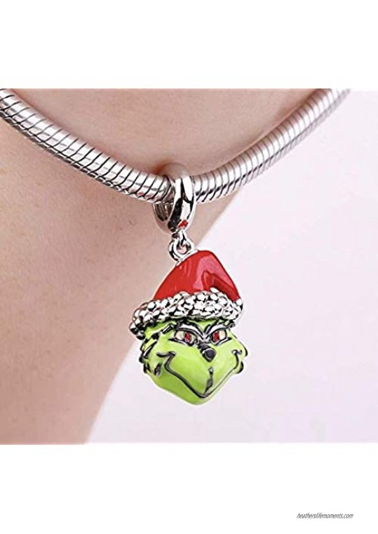 Bolenvi Grinch Stole Christmas Green Red 925 Sterling Silver Charm Bead for Pandora & Similar Charm Bracelets or Necklaces