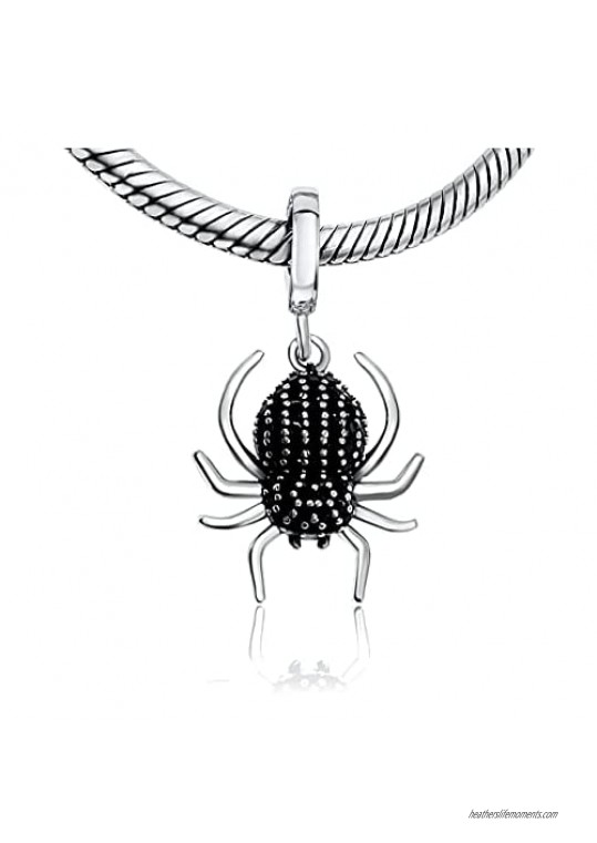 BOLENVI Sparkling Black Widow Spider 925 Sterling Silver Pendant Charm Bead For Pandora & Similar Charm Bracelets or Necklaces