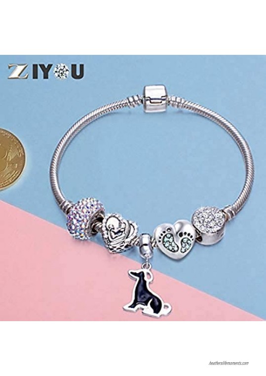 Bracelet Baby Footprints Charms - 925 Sterling Silver Pendant Heart Birthstone plated Crystals - Mini Beads Fit Charm Bracelets Necklaces and European Snake Chains Gift to New Mom and Child.