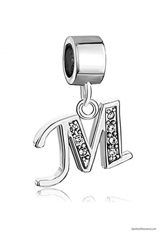 CharmSStory Alphabet Beads A-Z Letter Initial Spacer Dangle Clear Synthetic Crystal Silver P Charm For Snake Chain Bracelets