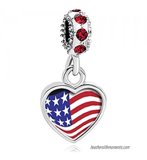 CharmSStory American USA US Flag Charms Heart Photo Beads for Bracelets