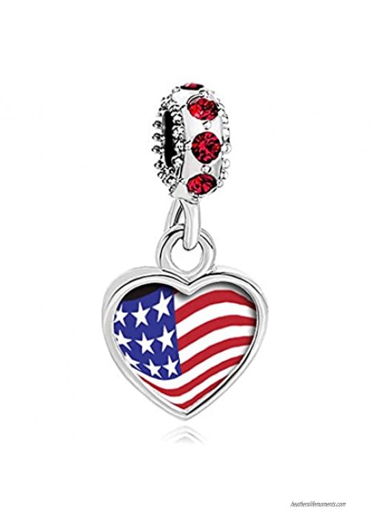 CharmSStory American USA US Flag Charms Heart Photo Beads for Bracelets
