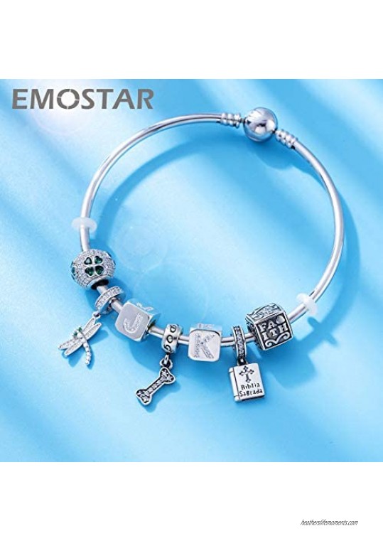 EMOSTAR Dice-Shaped 26 Block Letters Charms Initial A-Z Alphabet Beads 925 Sterling Silver Square Cube Charms with CZ fits European Women Bracelet Gifts for Birthday/Christmas/Mom/Lover