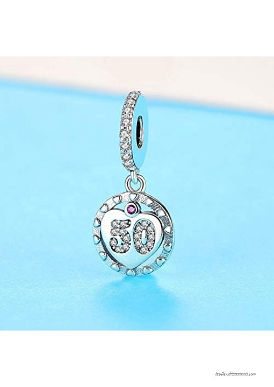 Eternalll Jewellery Number Dangle Charms 21 30 40 50 60th 925 Sterling Silver Birthday Charms for Pandora Women Bracelets
