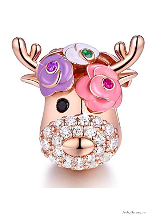 FOREVER QUEEN Deer Bead Elk Head Charms fit for Pandora Bracelets 925 Sterling Silver with Cubic Zirconia Jewelry